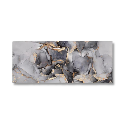 Grey & Gold Abstract Marble Panoramic Canvas Print