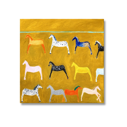 Golden Horse Parade Folk Art Canvas Print