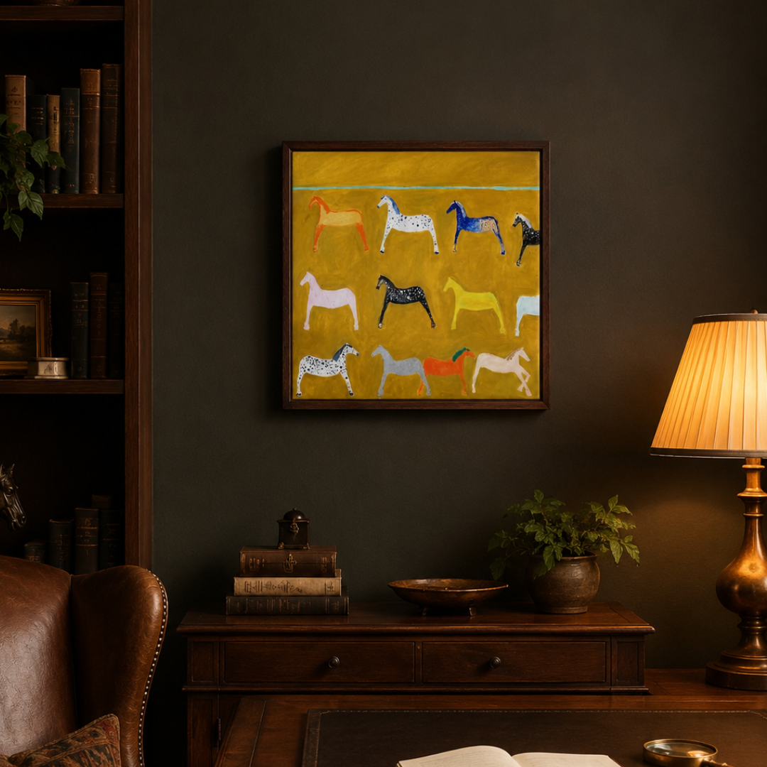 Golden Horse Parade Folk Art Canvas Print