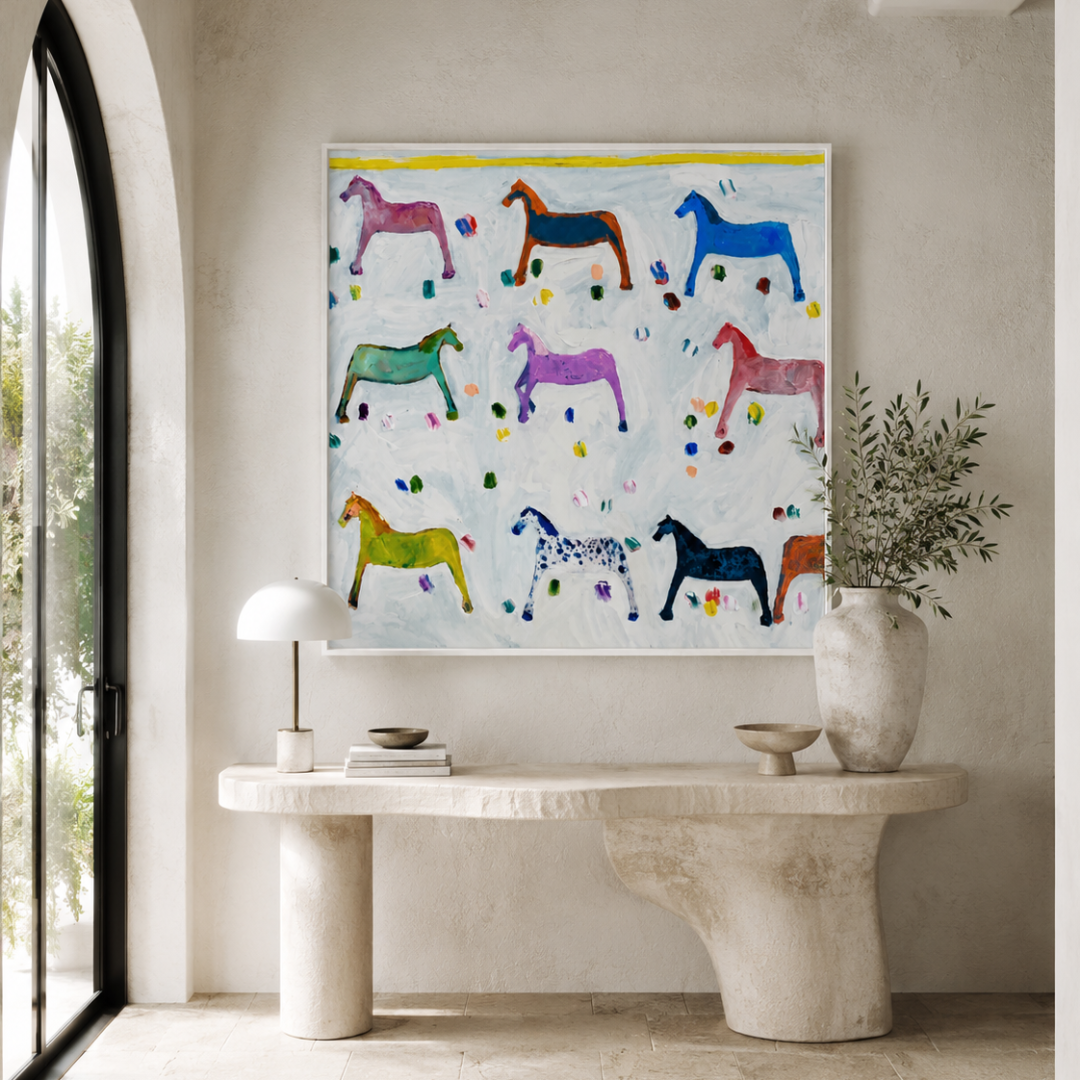 Painted Pony Parade Colourful Horse Canvas Print