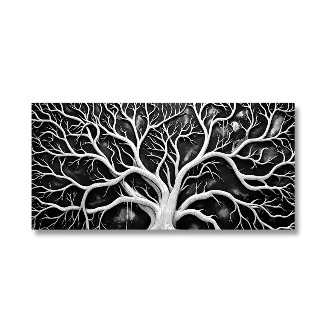 Midnight Branches Black & White Panoramic Canvas Print