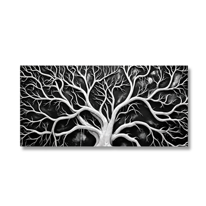 Midnight Branches Black & White Panoramic Canvas Print