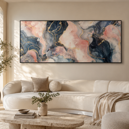 Midnight Rose Swirl Abstract Panoramic Canvas Print