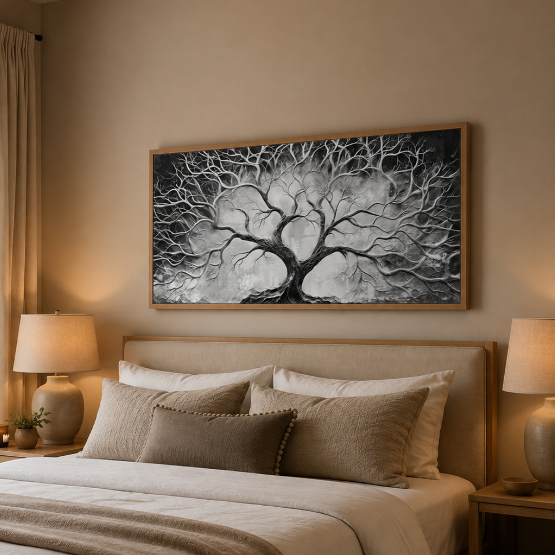 Silver Veins Tree of Life Panoramic Canvas Print