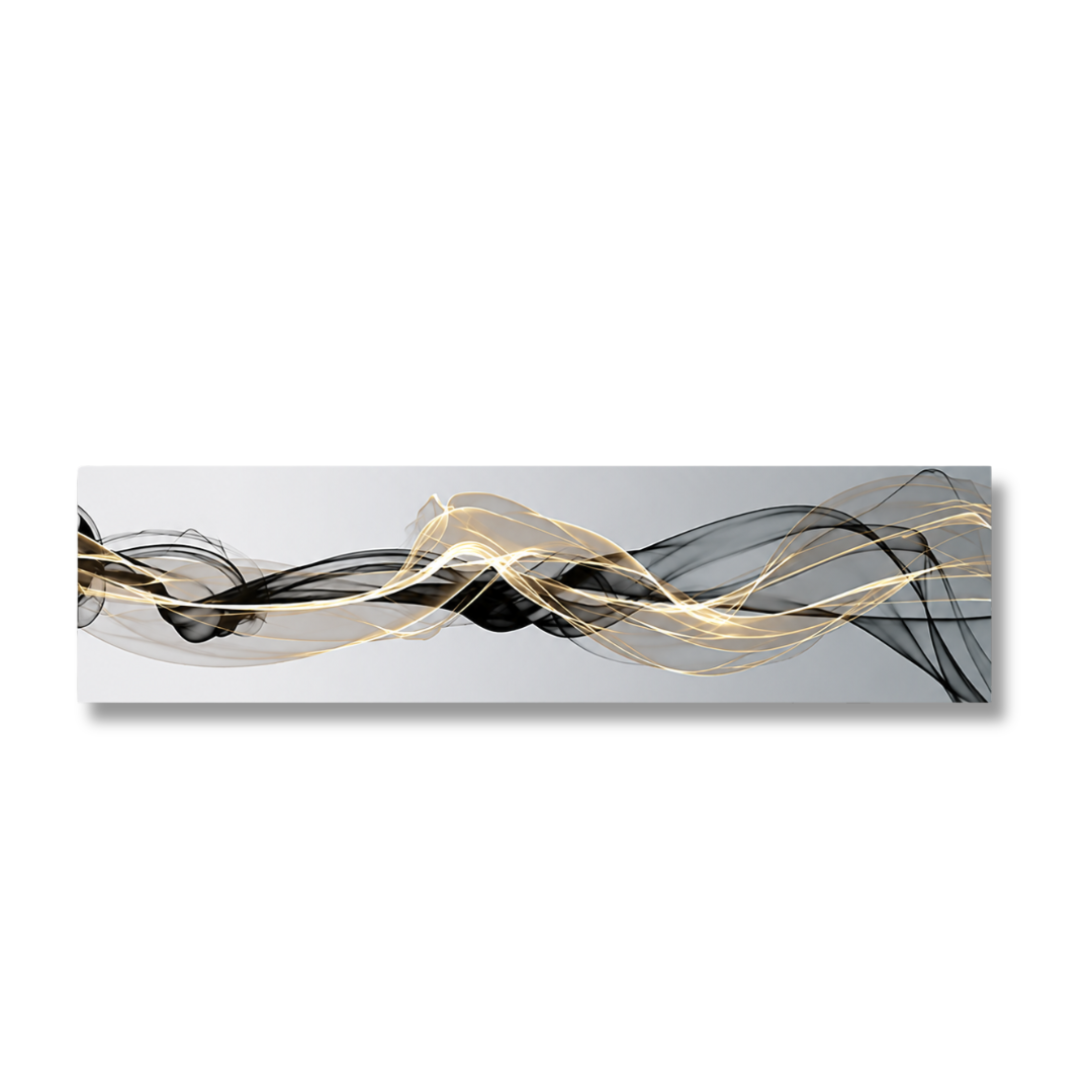 Black & Gold Flow Abstract Panoramic Poster Print