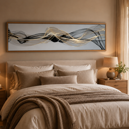 Black & Gold Flow Abstract Panoramic Poster Print