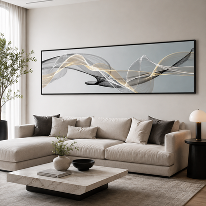 Abstract Golden Translucent Waves Panoramic Canvas Print