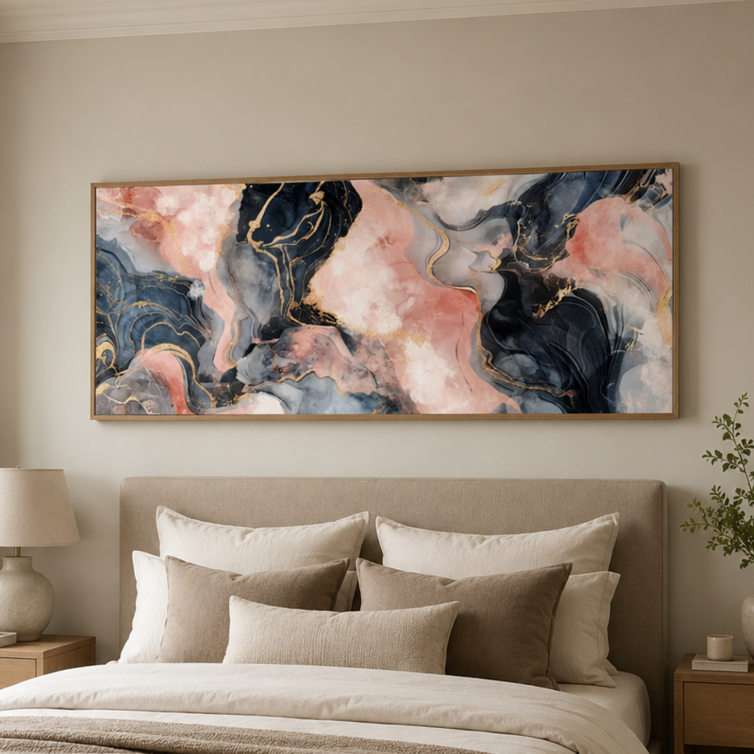 Midnight Rose Swirl Abstract Panoramic Canvas Print