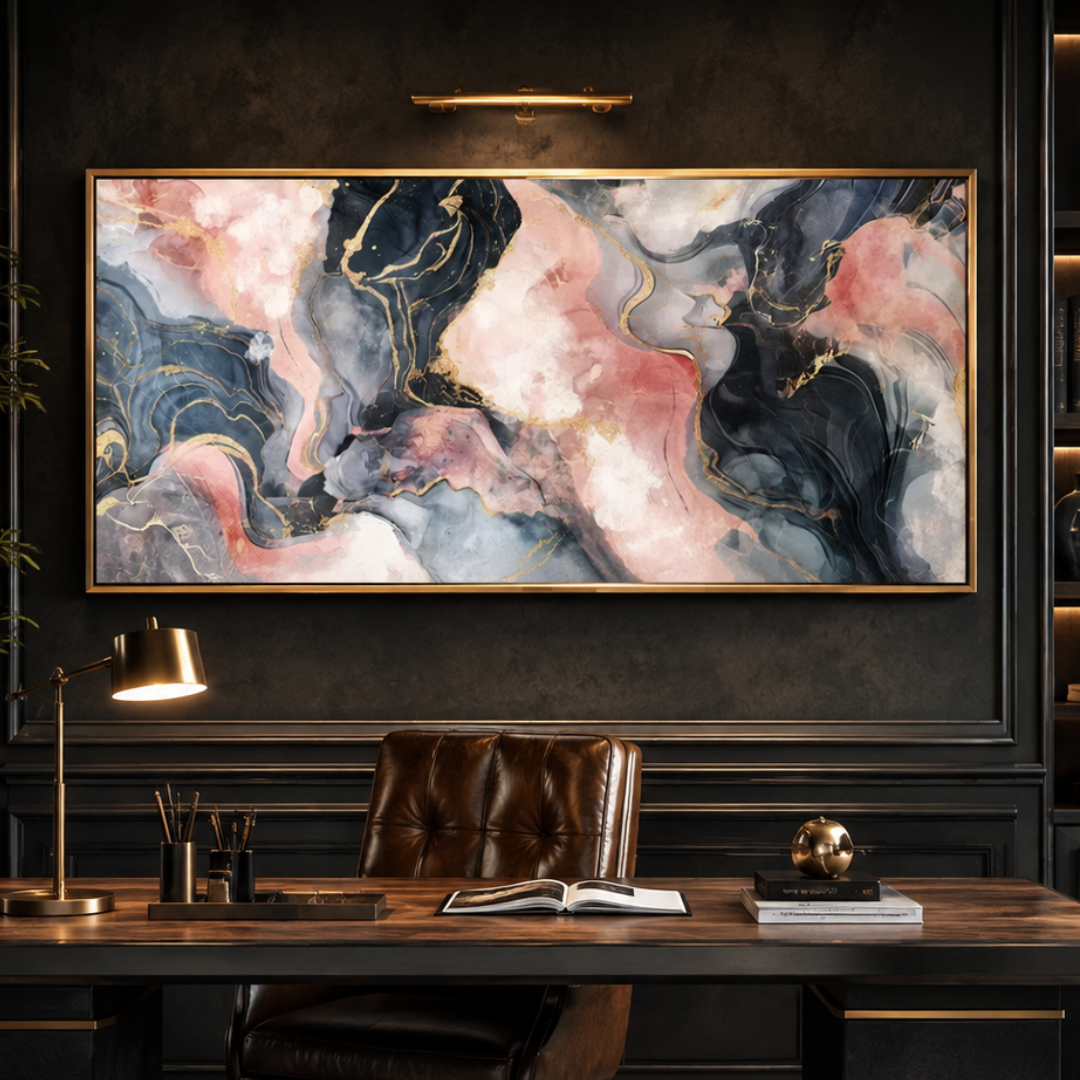 Midnight Rose Swirl Abstract Panoramic Canvas Print