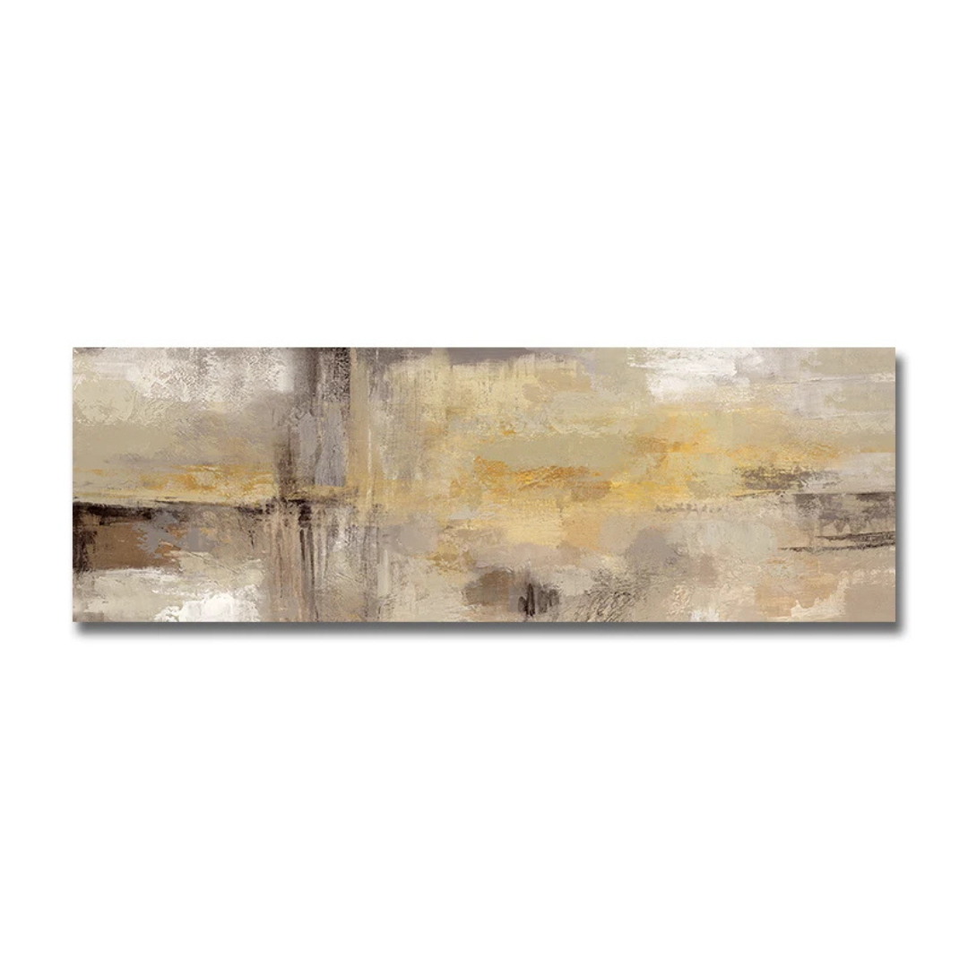 Abstract painting with gold and brown tones on a white background
