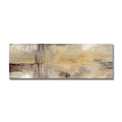 Abstract painting with gold and brown tones on a white background