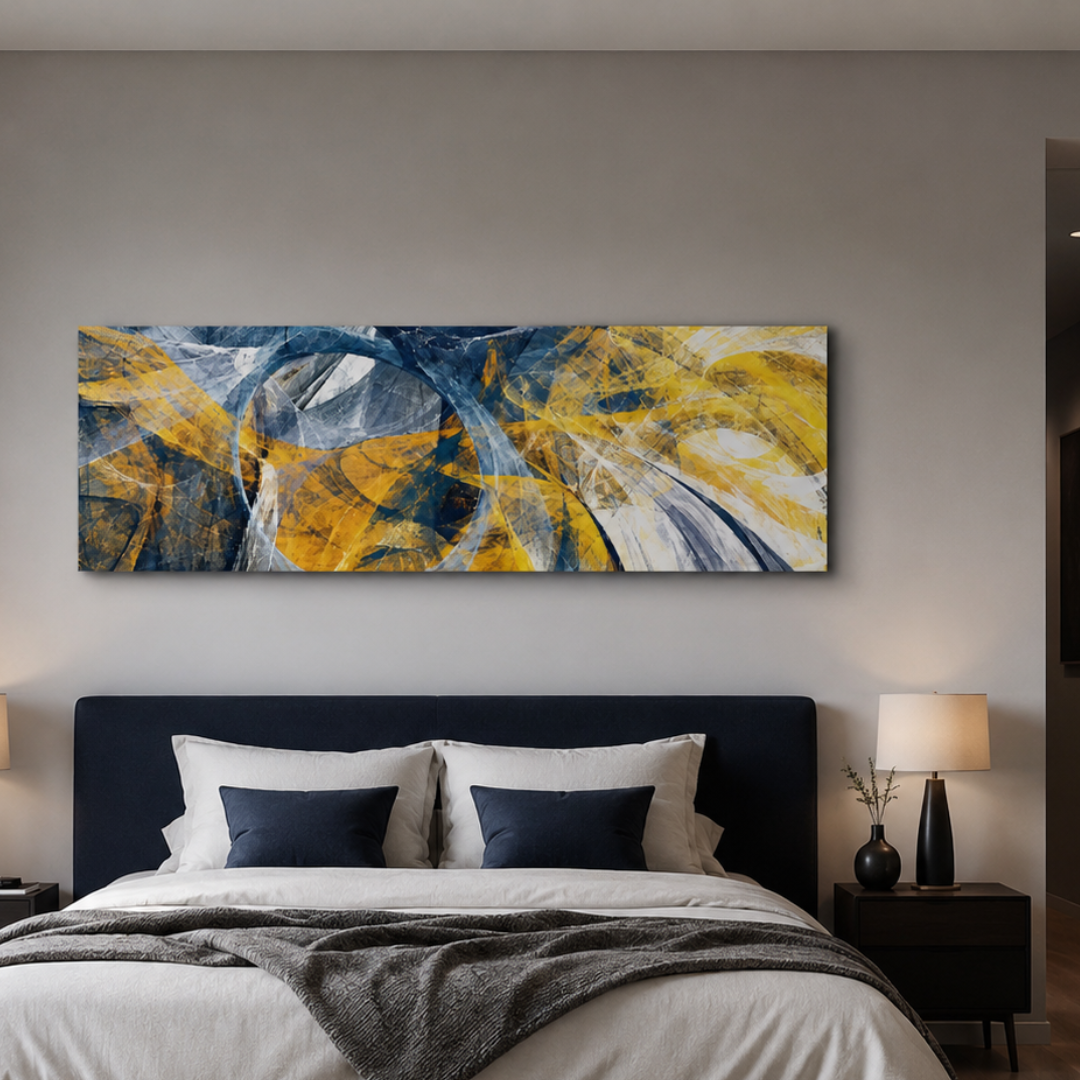 Golden Currents Panoramic Abstract Canvas Print