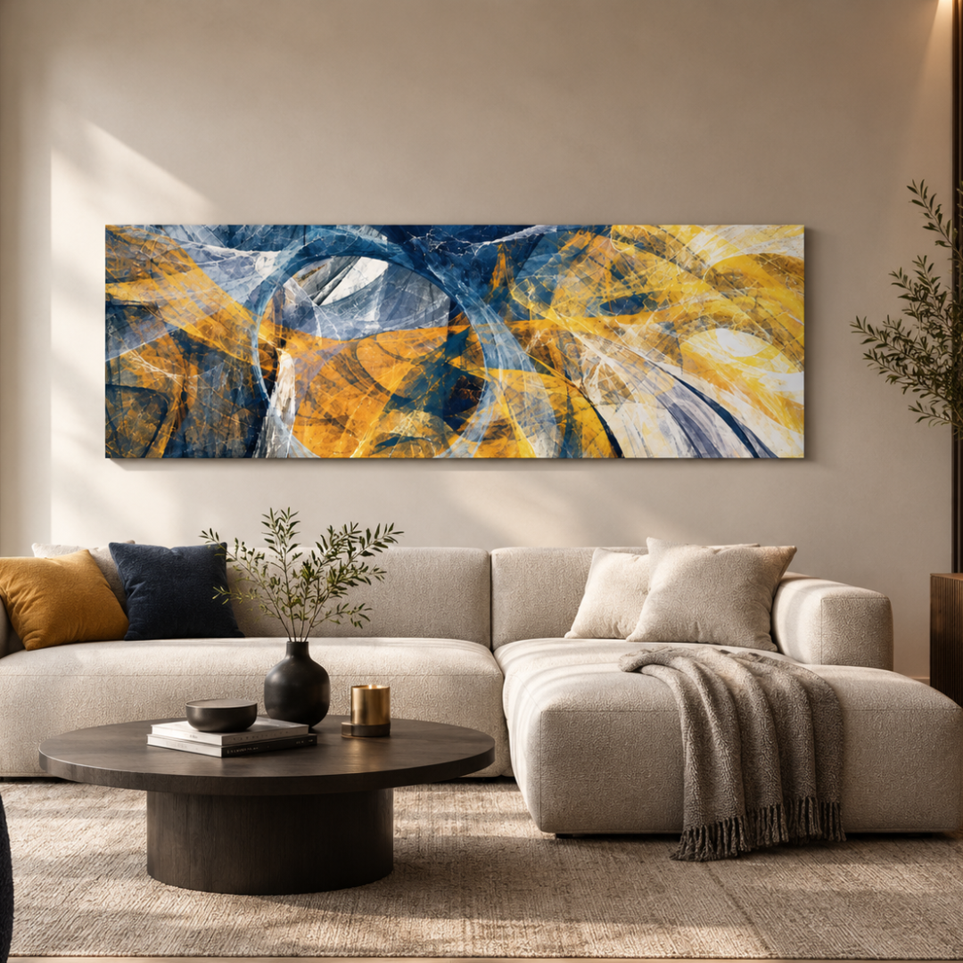 Golden Currents Panoramic Abstract Canvas Print