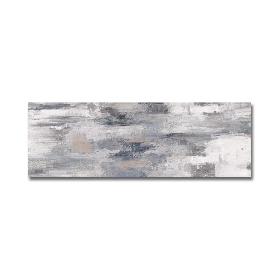Abstract canvas wall art featuring textured brushstrokes in gray, white, and soft beige tones, shown against a plain white background.