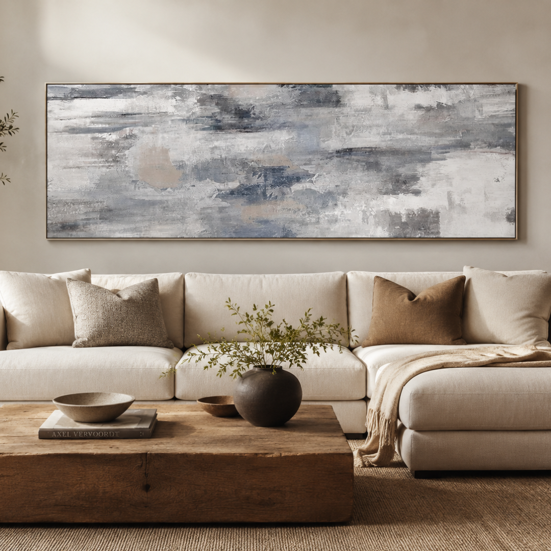 Silver Mist Panoramic Abstract Canvas Print