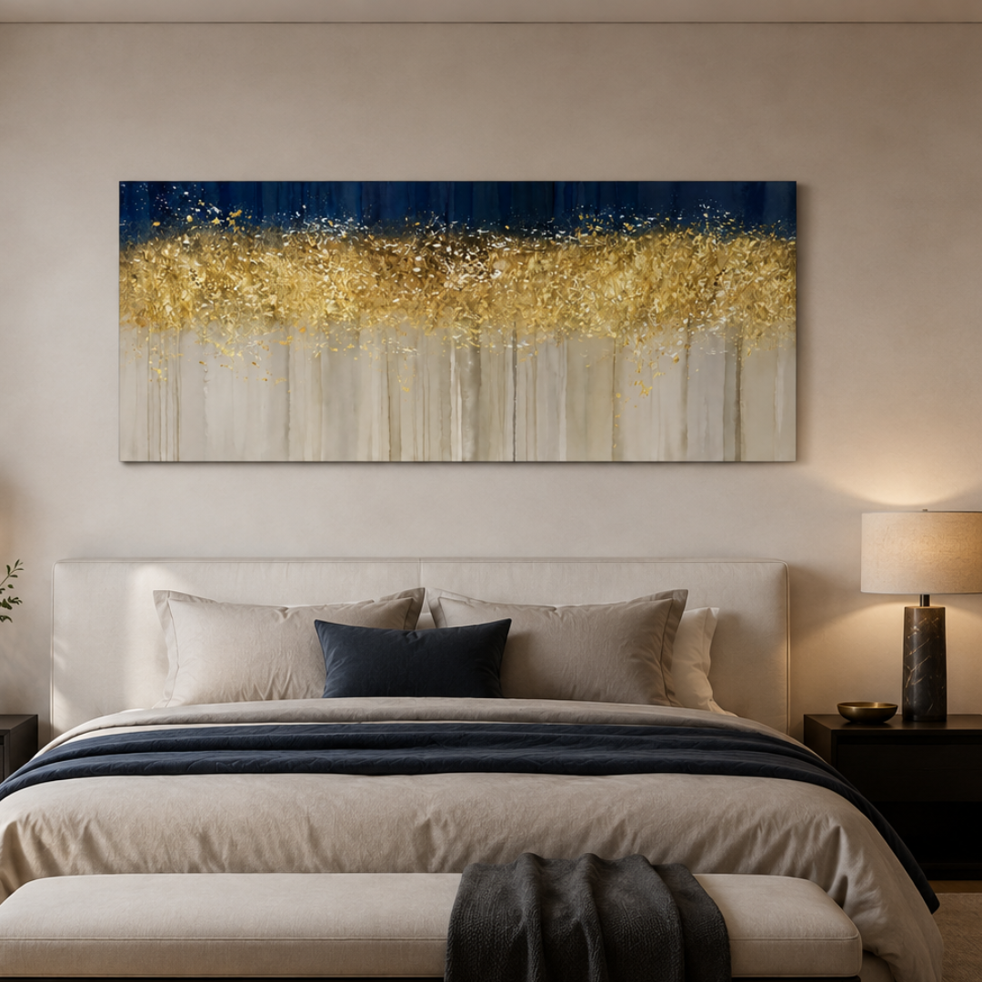 Midnight Gold Horizon Abstract Panoramic Canvas Print