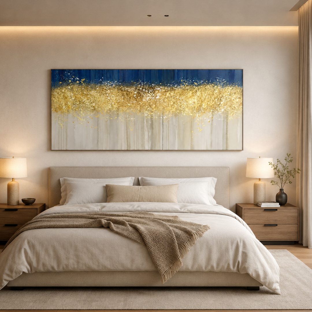 Midnight Gold Horizon Abstract Panoramic Canvas Print