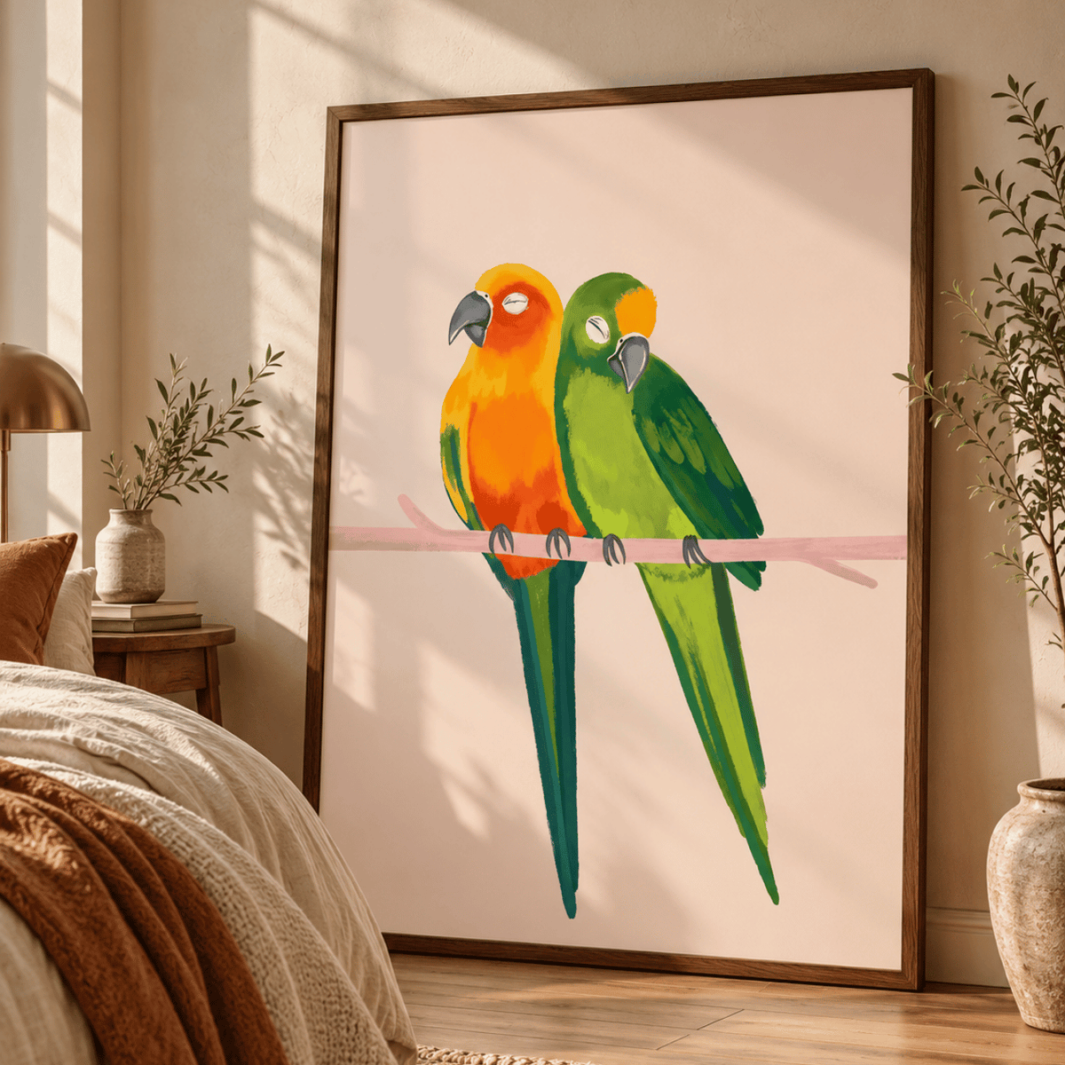 Sunlit Parrot Pair Canvas Print