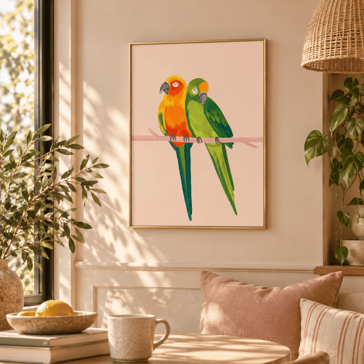 Sunlit Parrot Pair Canvas Print