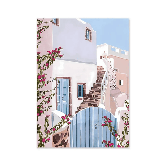 Bougainvillea Steps Santorini Canvas Print
