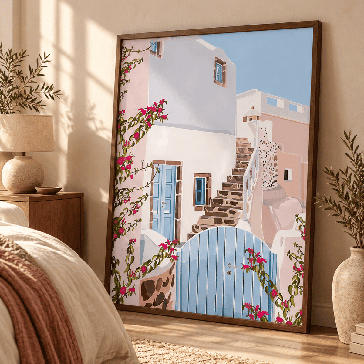 Bougainvillea Steps Santorini Canvas Print
