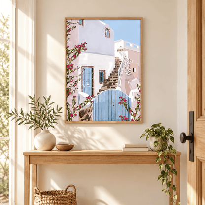 Bougainvillea Steps Santorini Canvas Print