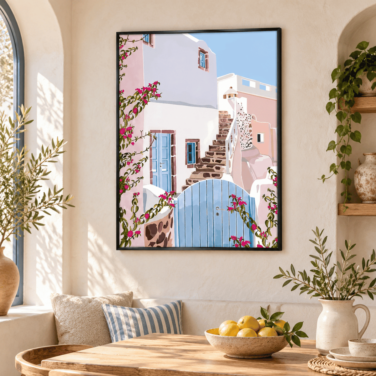 Bougainvillea Steps Santorini Canvas Print