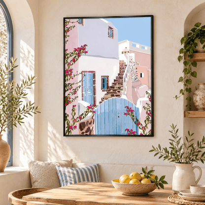 Bougainvillea Steps Santorini Canvas Print