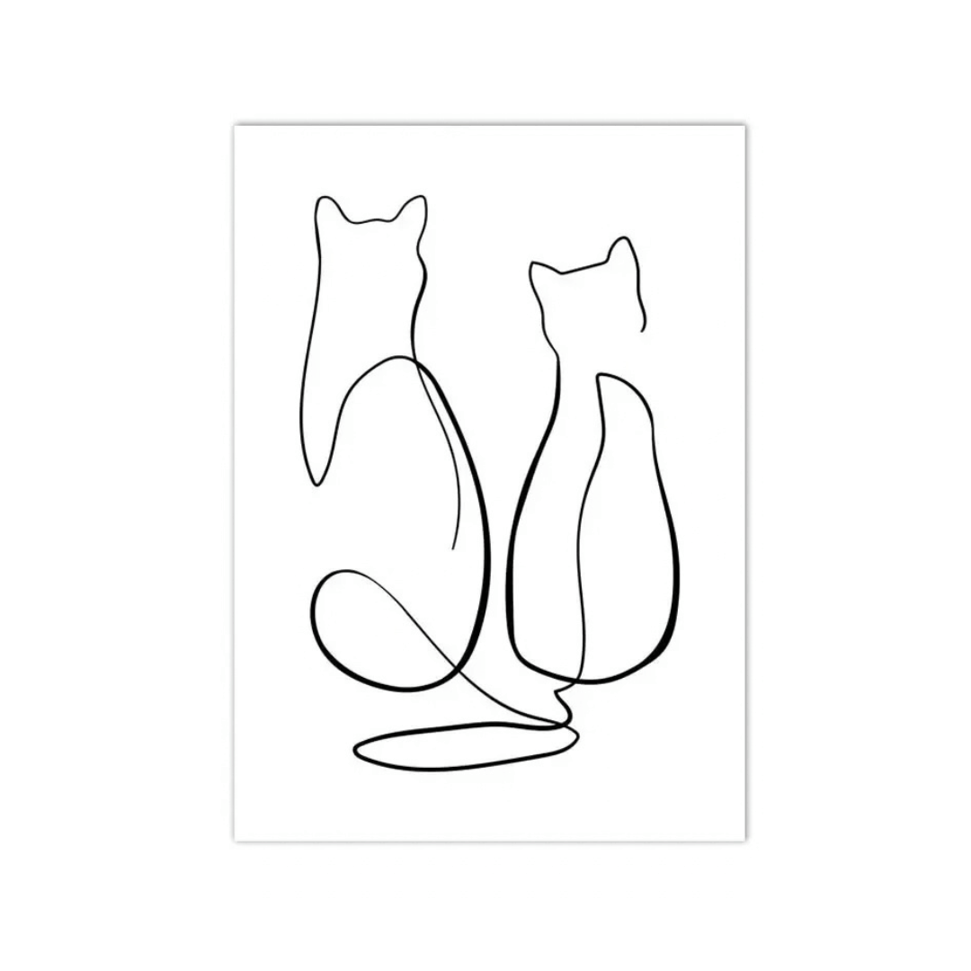 Quiet Companions Cat Line Art Canvas Print