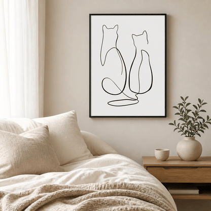 Quiet Companions Cat Line Art Canvas Print
