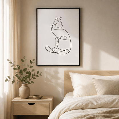 Sitting Cat Line Art Canvas Print