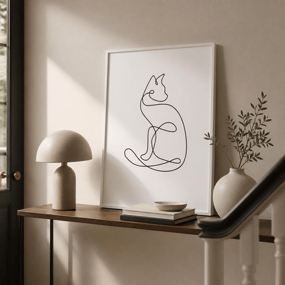Sitting Cat Line Art Canvas Print