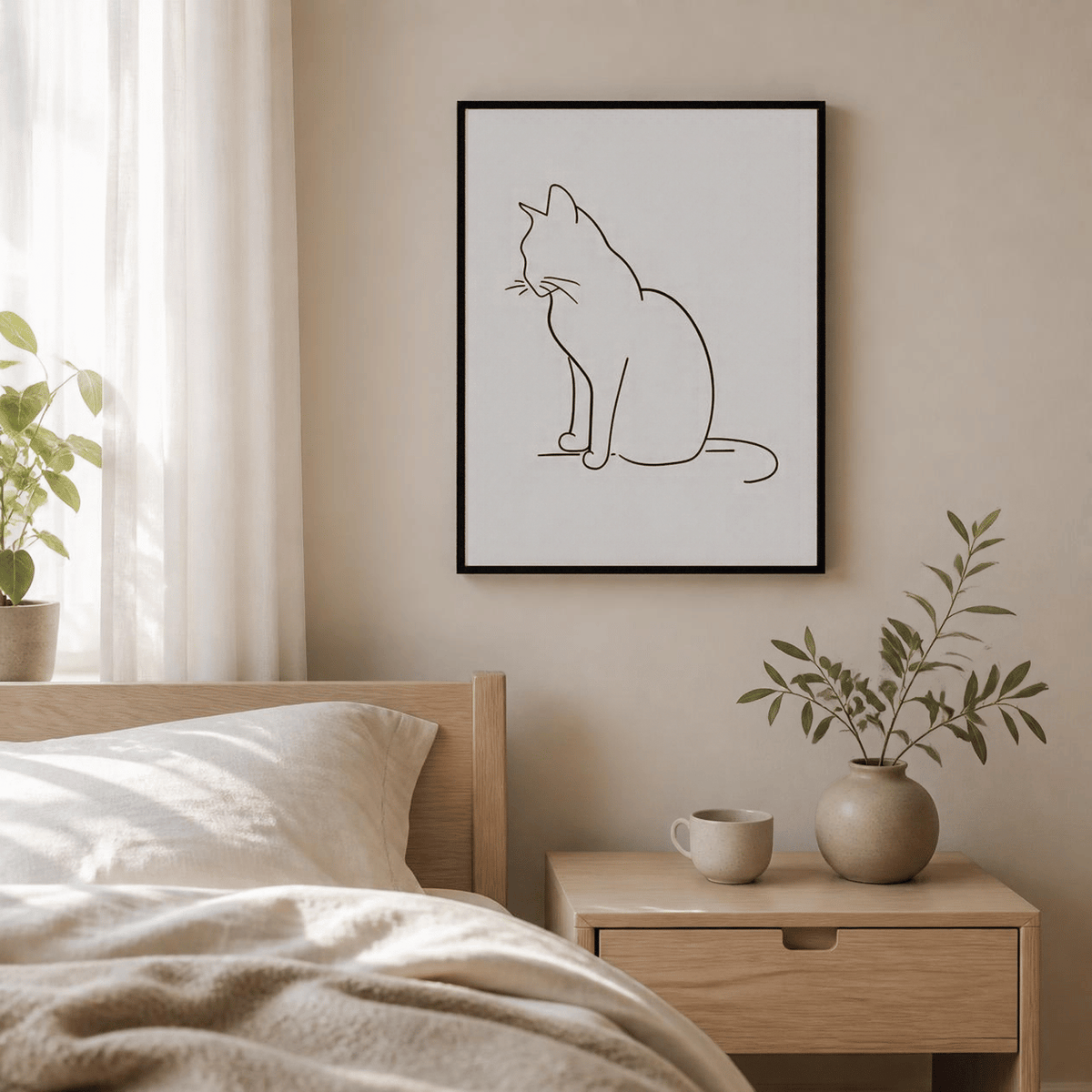 Quiet Profile Cat Line Art Canvas Print