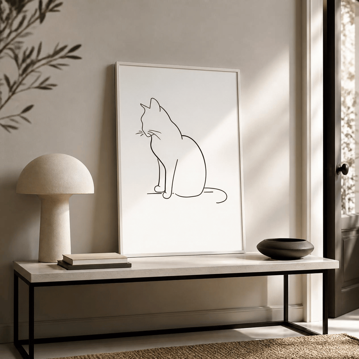 Quiet Profile Cat Line Art Canvas Print