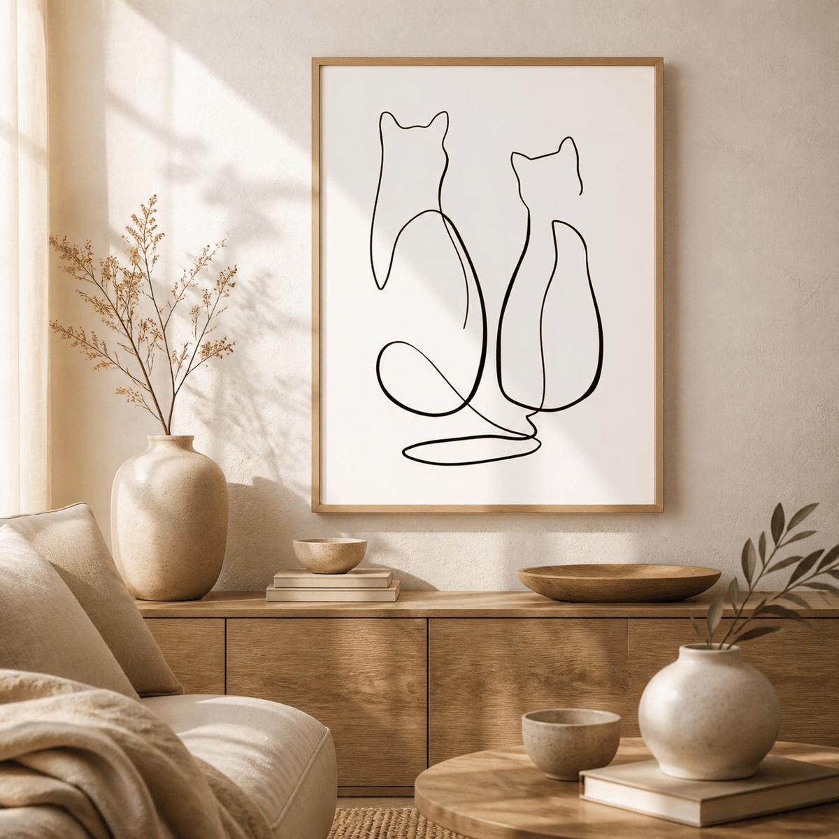 Quiet Companions Cat Line Art Canvas Print