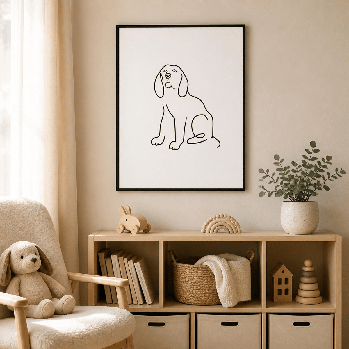 Patient Pup Line Art Canvas Print