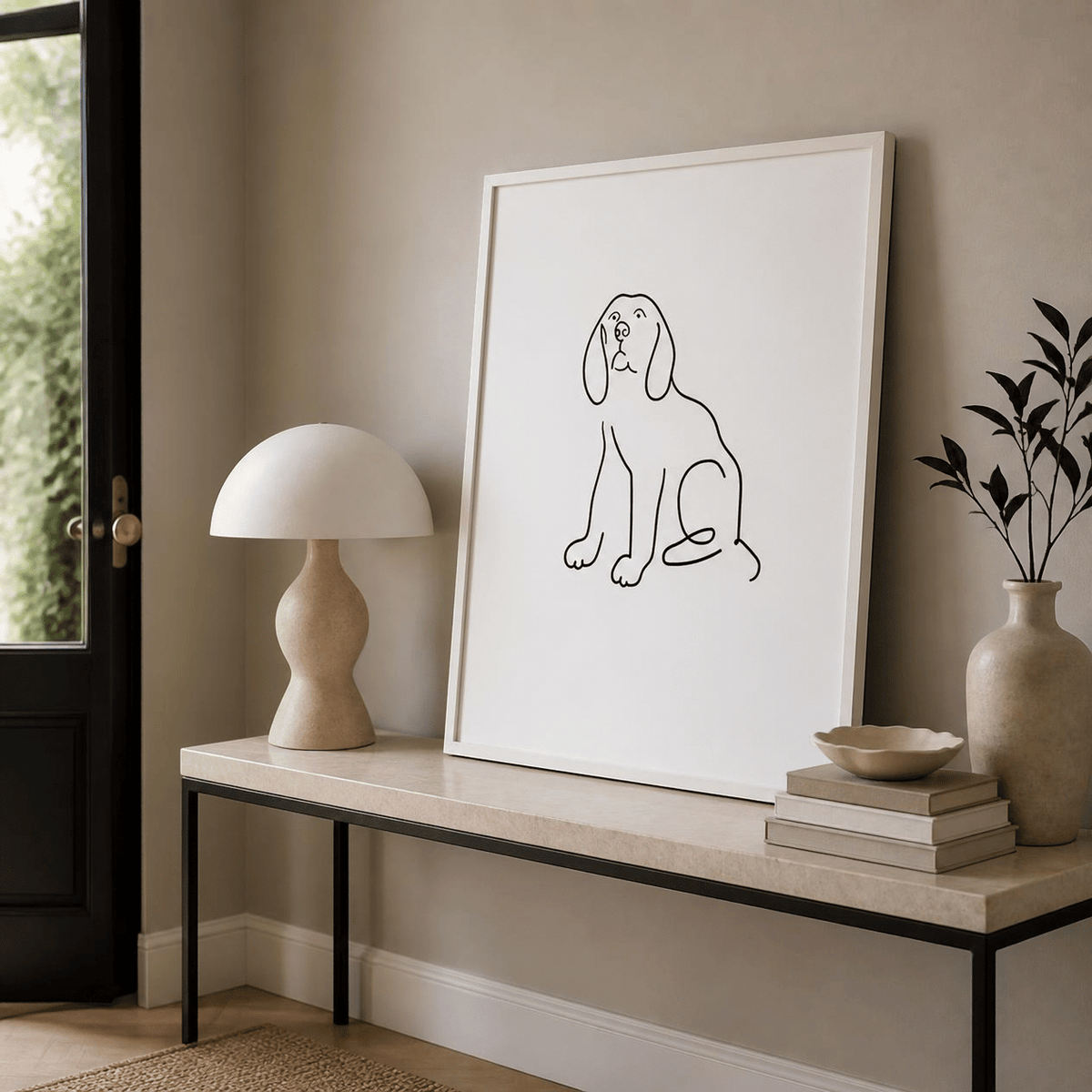 Patient Pup Line Art Canvas Print
