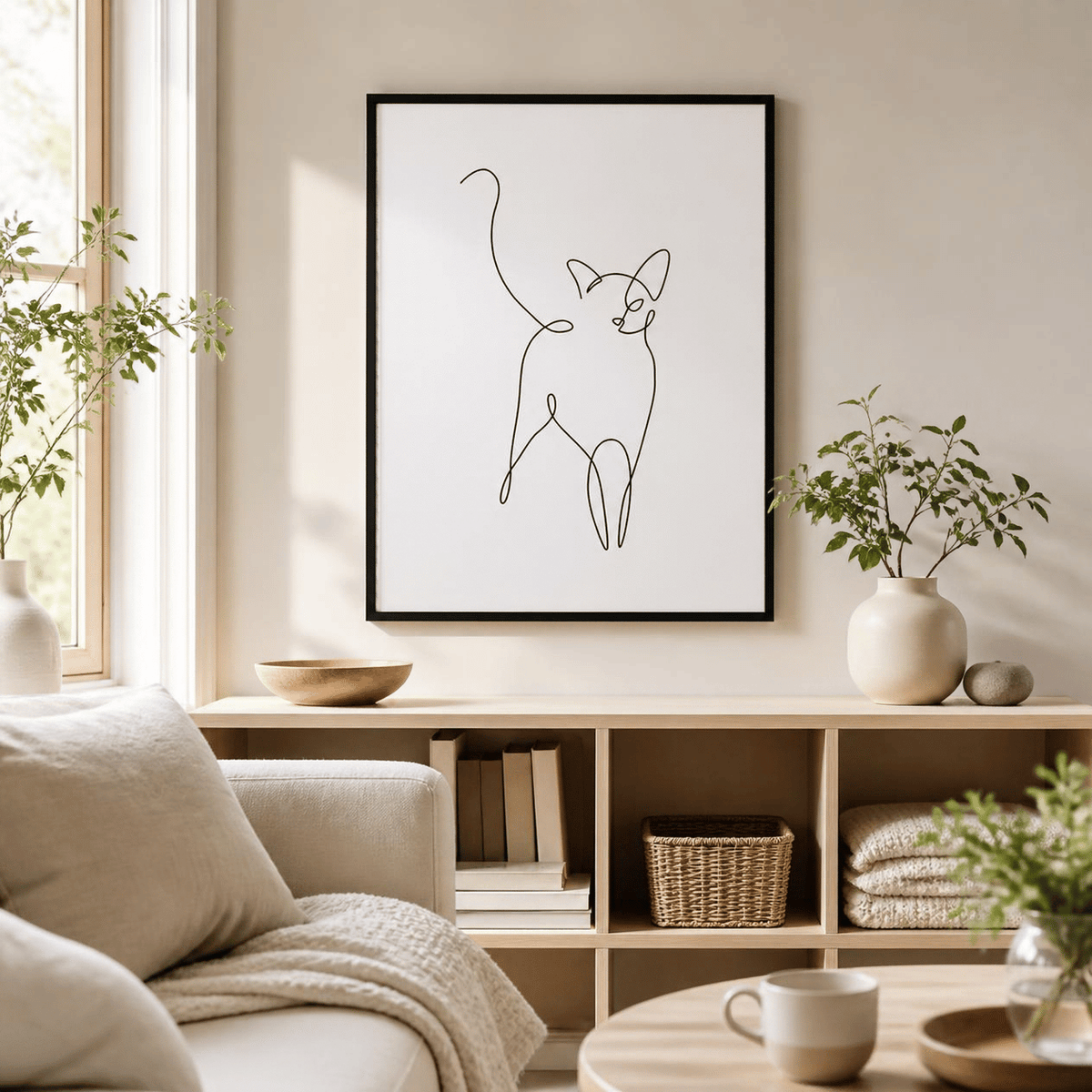 Curious Cat Line Art Canvas Print