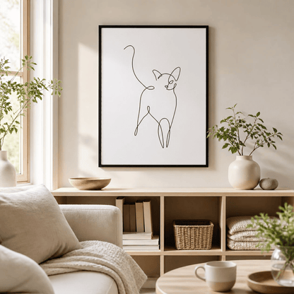 Curious Cat Line Art Canvas Print