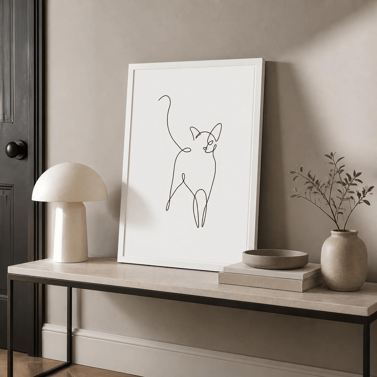 Curious Cat Line Art Canvas Print