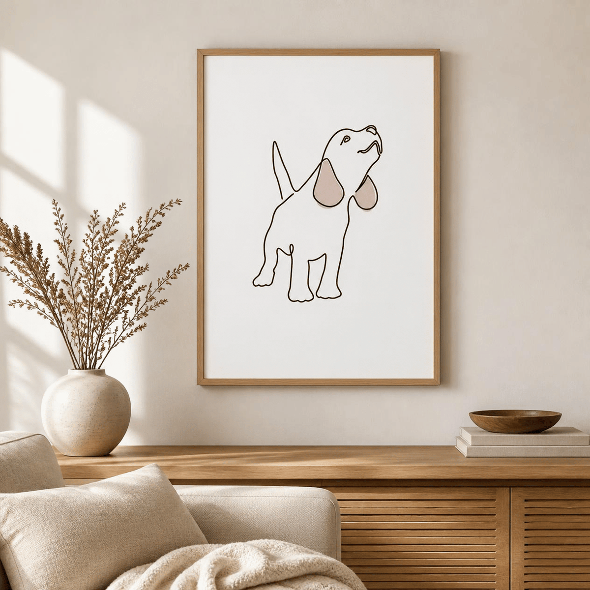 Looking Up Pup Line Art Canvas Print