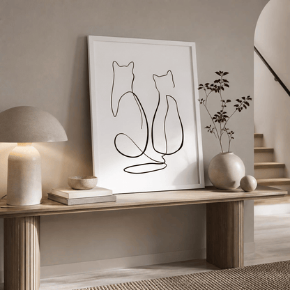 Quiet Companions Cat Line Art Canvas Print