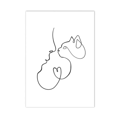 Heartfelt Companion Cat Line Art Canvas Print