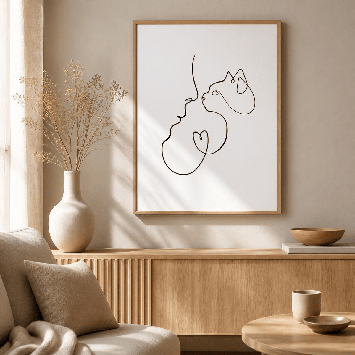 Heartfelt Companion Cat Line Art Canvas Print
