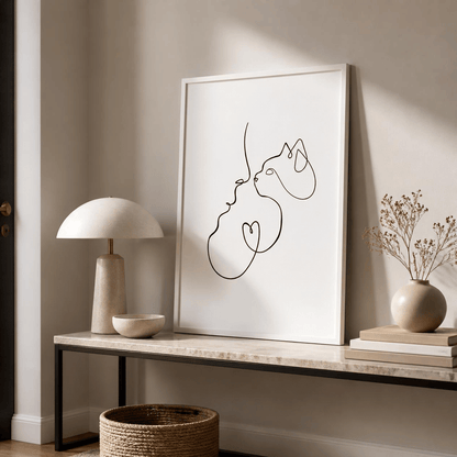 Heartfelt Companion Cat Line Art Canvas Print