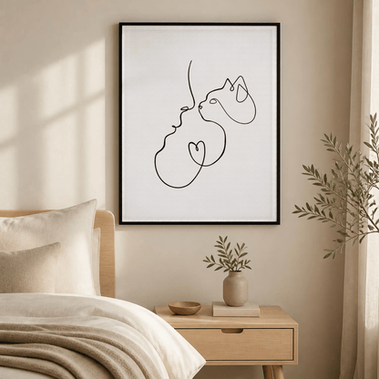 Heartfelt Companion Cat Line Art Canvas Print