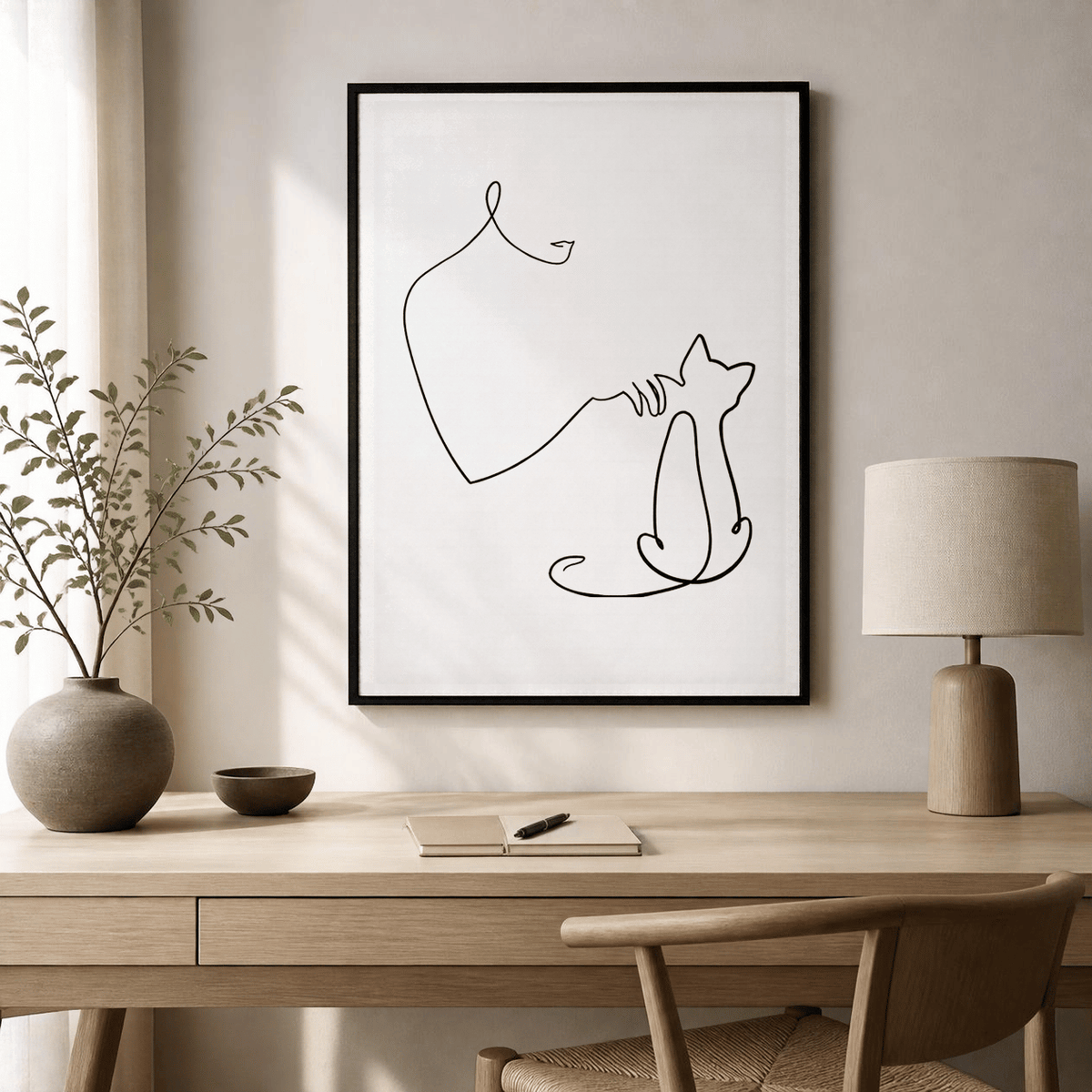 Quiet Bond Cat Line Art Canvas Print