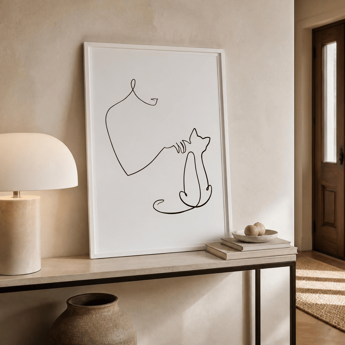 Quiet Bond Cat Line Art Canvas Print