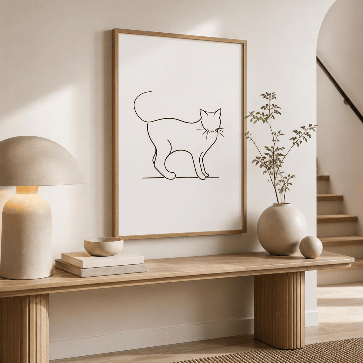 Contour Cat Line Art Canvas Print