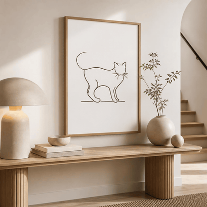 Contour Cat Line Art Canvas Print